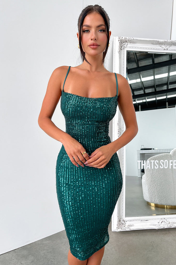 Brylee Midi Dress - Emerald Sequin