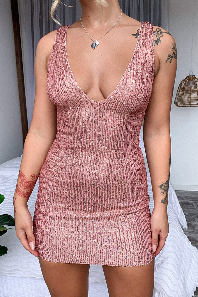 Cherill Dress - Pink Sequin