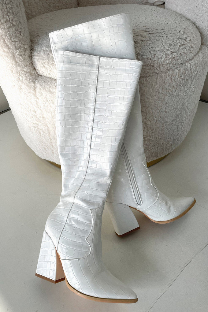 Edora Knee - High Boot - White Croc