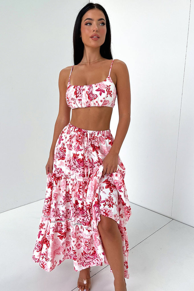 Kei Maxi Skirt - Pink / Red Floral