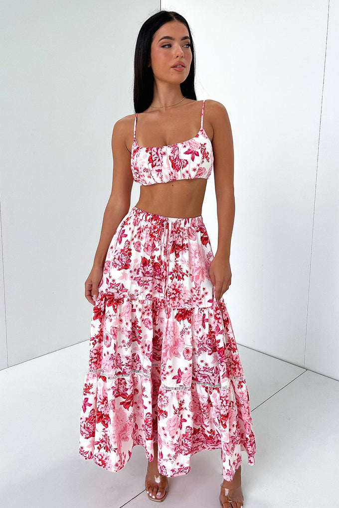 Kei Maxi Skirt - Pink / Red Floral