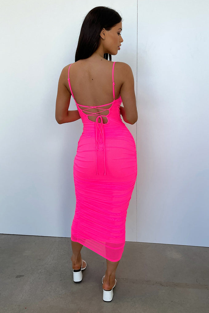 Linda Midi Dress - Neon Pink