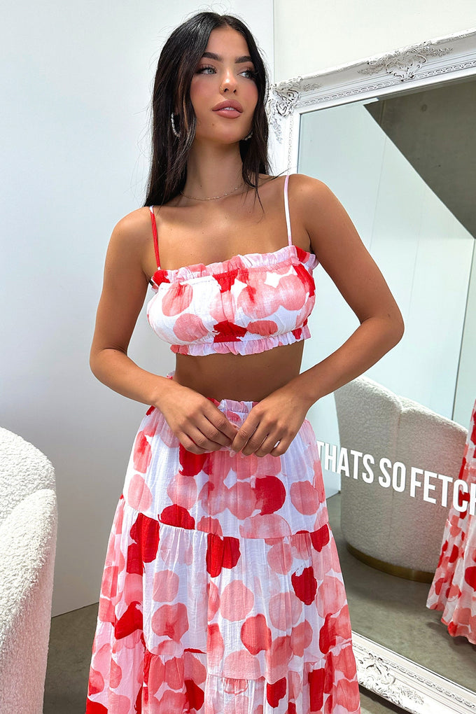 Selina Maxi Skirt - Red / White Print