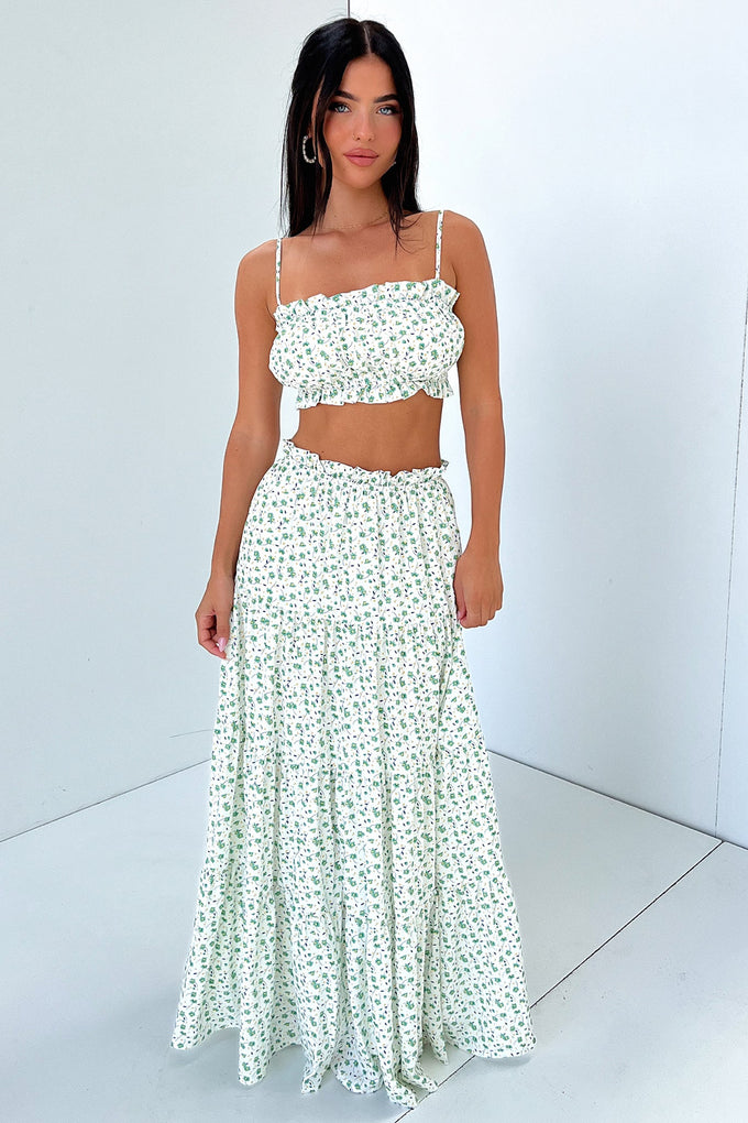 Selina Maxi Skirt - Green Floral