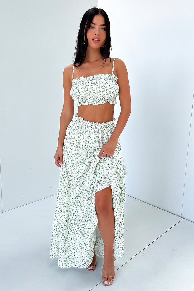 Selina Maxi Skirt - Green Floral
