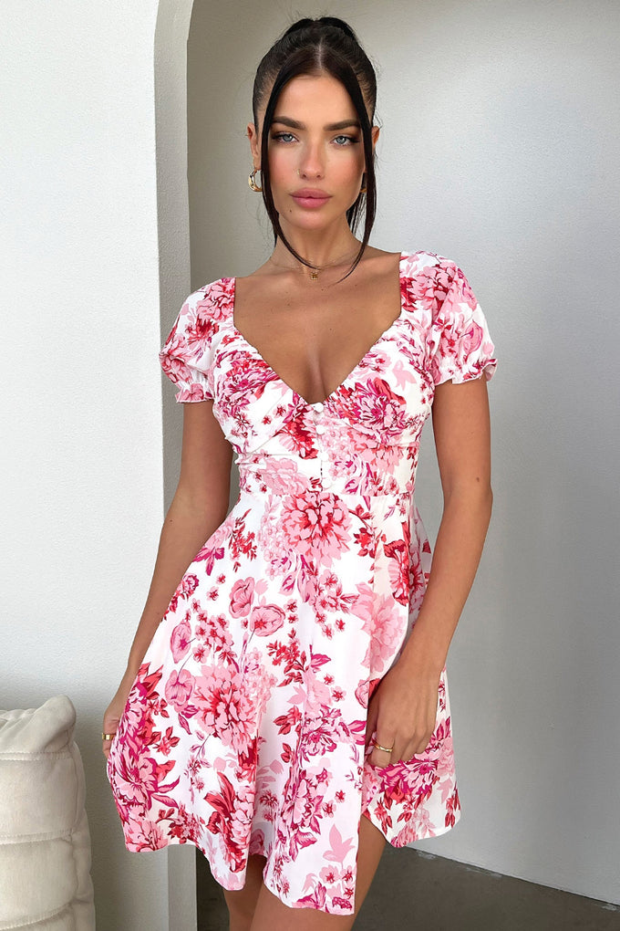 Solem Mini Dress Pink/Red Floral Thats So Fetch US