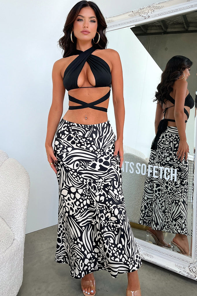 Santorini Maxi Skirt - Black / White Print